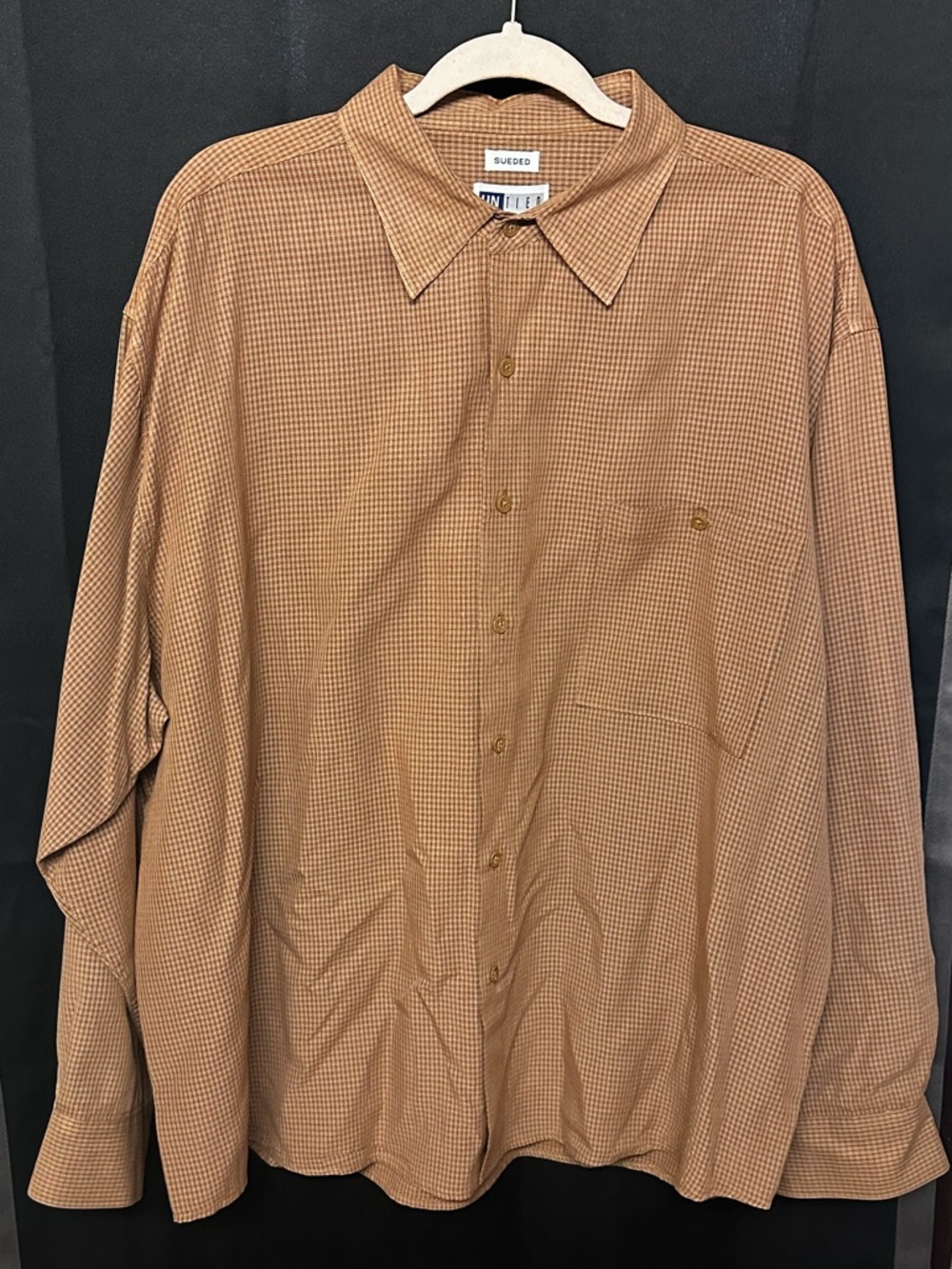 Sueded Men's Tan Micro-Check Dress Shirt. Like new condition.
